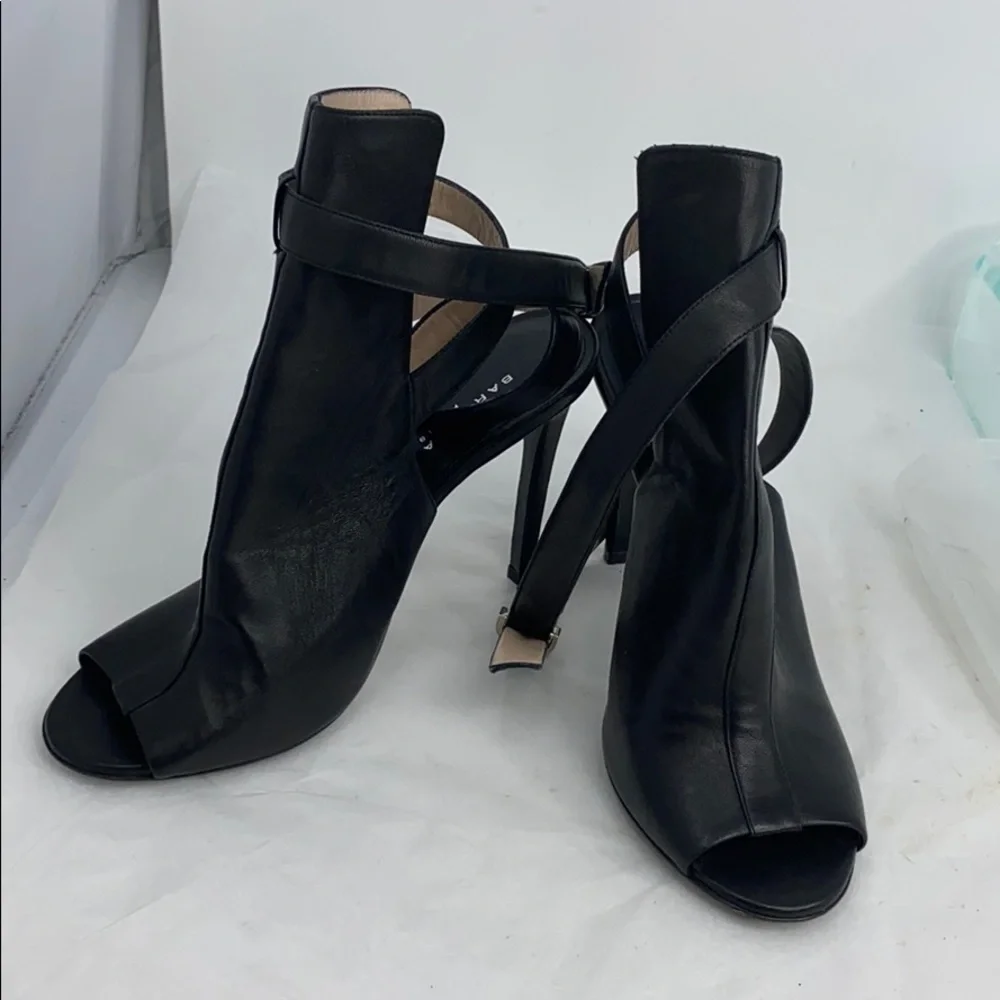 Barbara Bui Sz 38 Black Leather Ankle Wrap Heels